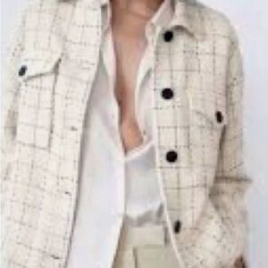 Zara Plaid Textured Tweed Shacket Over Shirt Size Medium